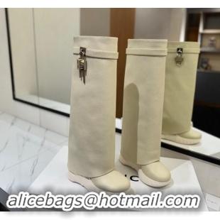 Shop Duplicate Givenchy Shark Lock Biker high boots 10.5cm in grained leather White 1122032