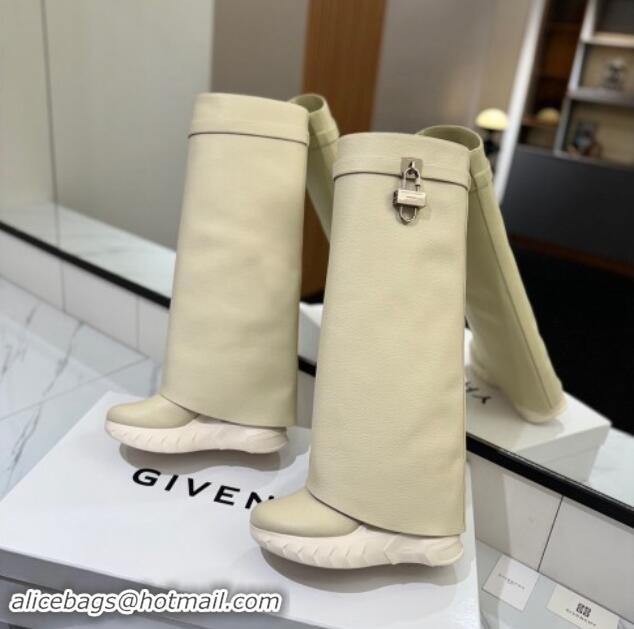 Shop Duplicate Givenchy Shark Lock Biker high boots 10.5cm in grained leather White 1122032