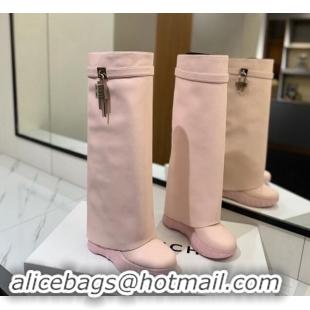 Unique Style Givenchy Shark Lock Biker high boots 10.5cm in grained leather Light Pink 1122033