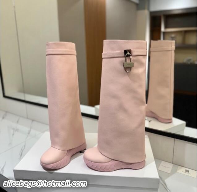 Unique Style Givenchy Shark Lock Biker high boots 10.5cm in grained leather Light Pink 1122033