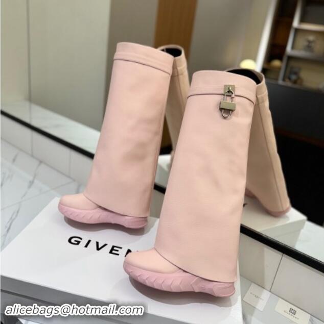 Unique Style Givenchy Shark Lock Biker high boots 10.5cm in grained leather Light Pink 1122033