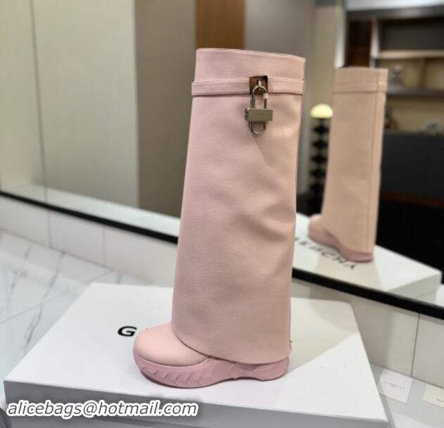 Unique Style Givenchy Shark Lock Biker high boots 10.5cm in grained leather Light Pink 1122033