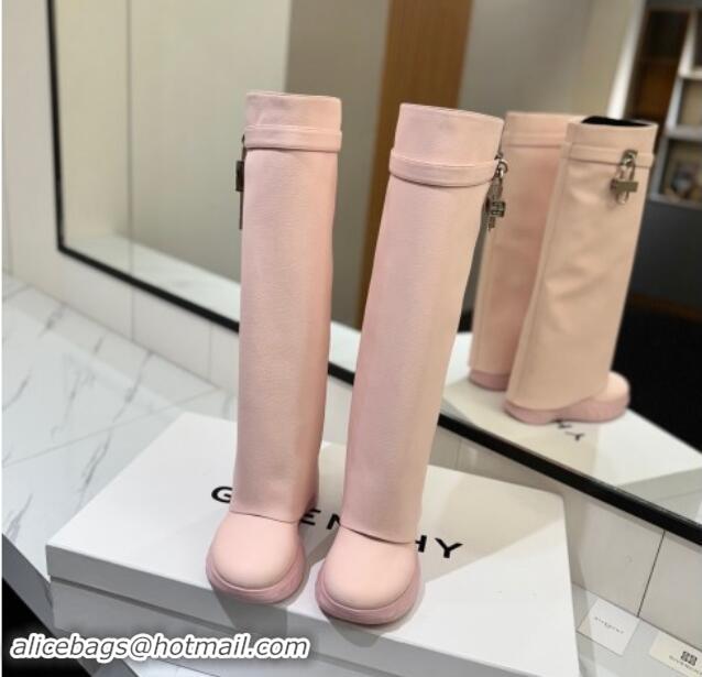 Unique Style Givenchy Shark Lock Biker high boots 10.5cm in grained leather Light Pink 1122033