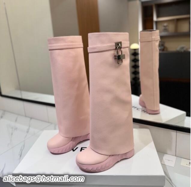 Unique Style Givenchy Shark Lock Biker high boots 10.5cm in grained leather Light Pink 1122033