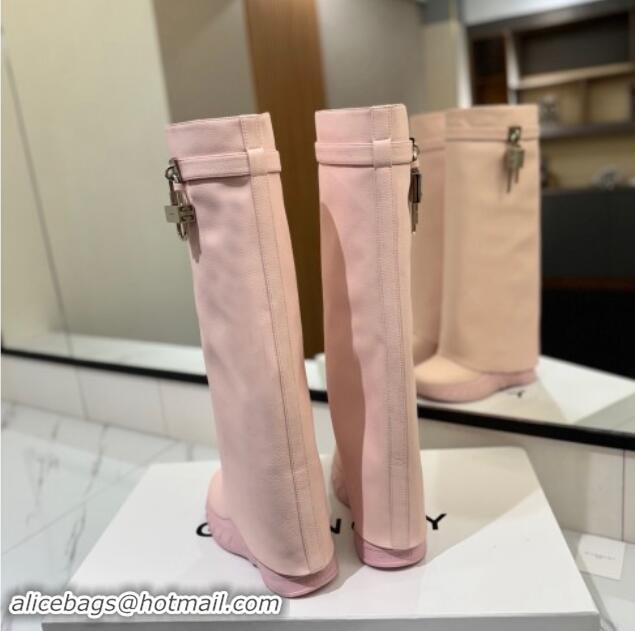 Unique Style Givenchy Shark Lock Biker high boots 10.5cm in grained leather Light Pink 1122033