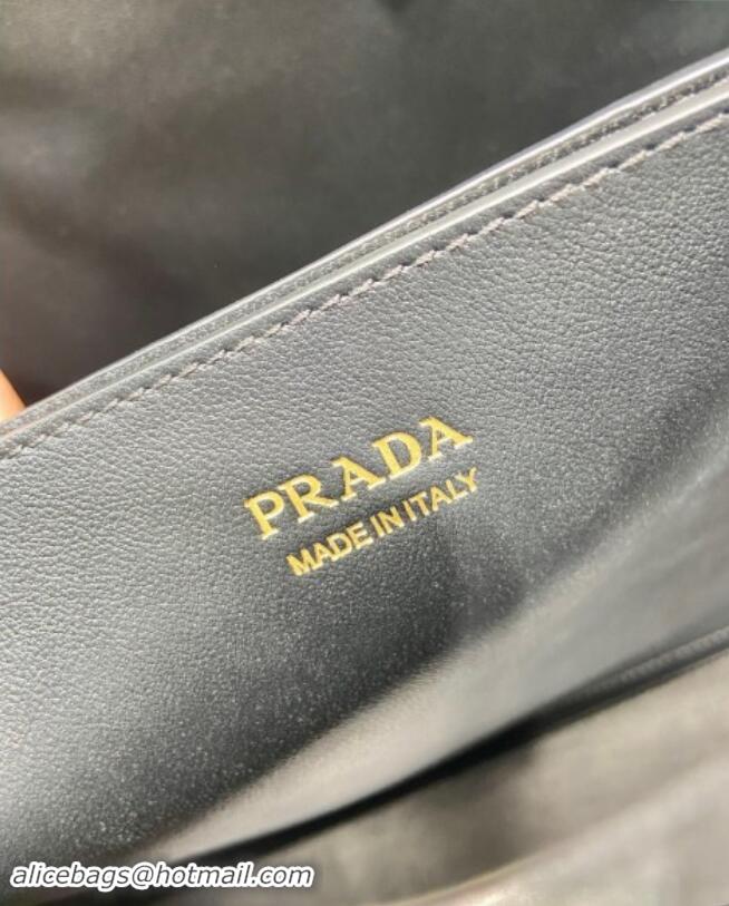 Buy Discount Prada Mens Buckle large leather handbag with double belt 1BG126 Black 2024