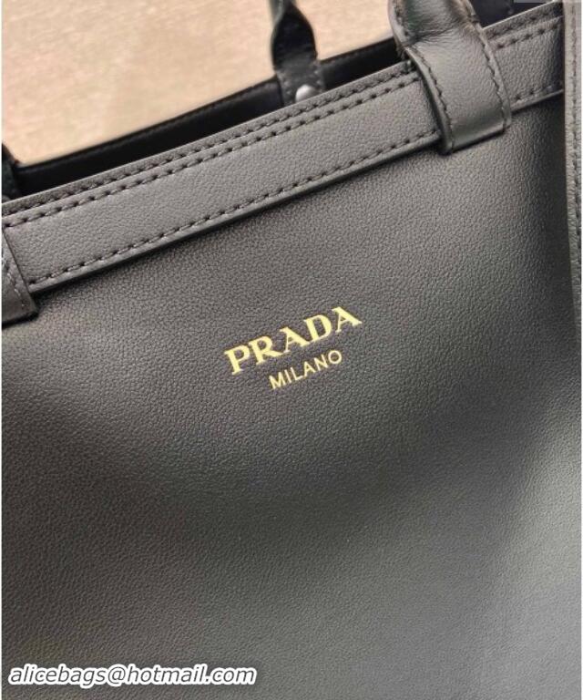 Buy Discount Prada Mens Buckle large leather handbag with double belt 1BG126 Black 2024