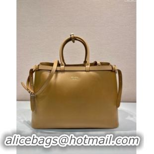 Top Grade Prada Mens Buckle large leather handbag with double belt 1BG126 Dark Beige 2024