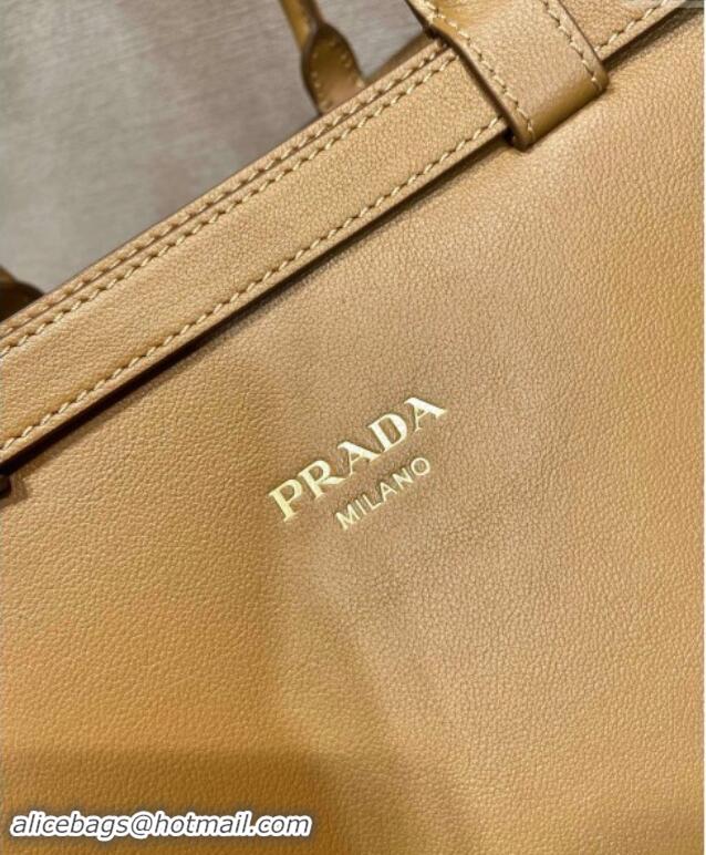 Top Grade Prada Mens Buckle large leather handbag with double belt 1BG126 Dark Beige 2024