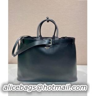 Most Popular Prada Mens Buckle large leather handbag with buckle belt 1BG126 Black 2024