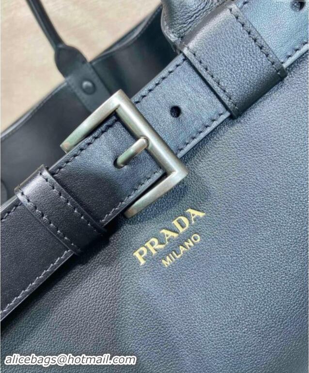 Most Popular Prada Mens Buckle large leather handbag with buckle belt 1BG126 Black 2024