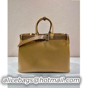 Good Quality Prada Mens Buckle large leather handbag with buckle belt 1BG126 Dark Beige 2024