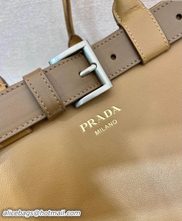 Good Quality Prada Mens Buckle large leather handbag with buckle belt 1BG126 Dark Beige 2024