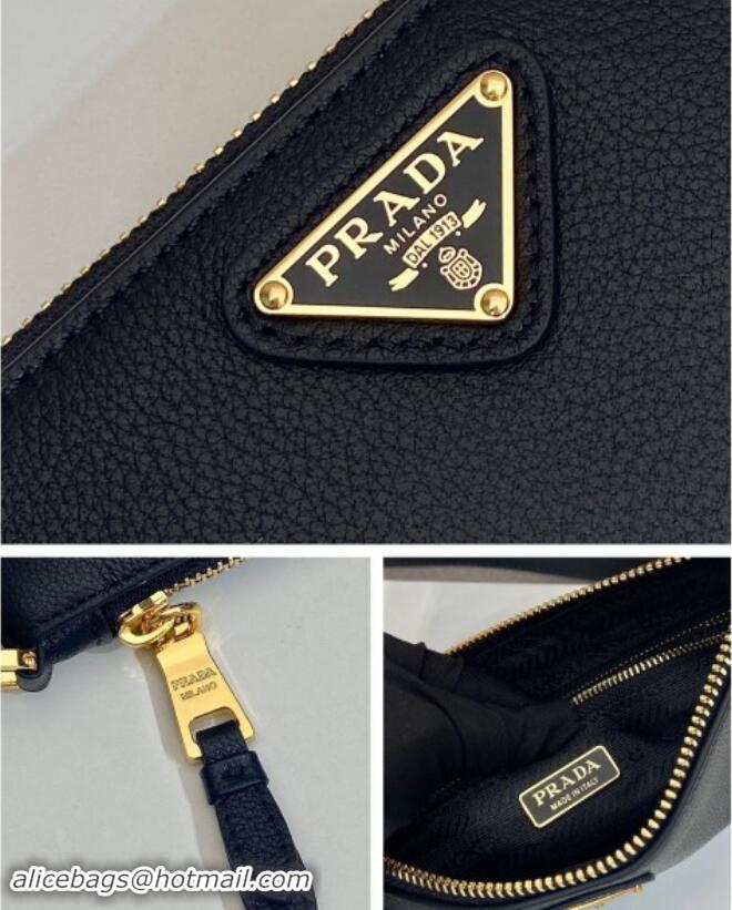 Luxury Cheap Prada Leather Pouch Mini Bag 1NE545 Black 2024