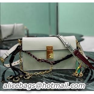 Luxurious Prada Soft Sound small leather shoulder bag with charms 1BD379 White 2024