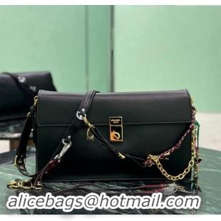 Buy Fashionable Prada Soft Sound large leather shoulder bag with charms 1BD378 Black 2024