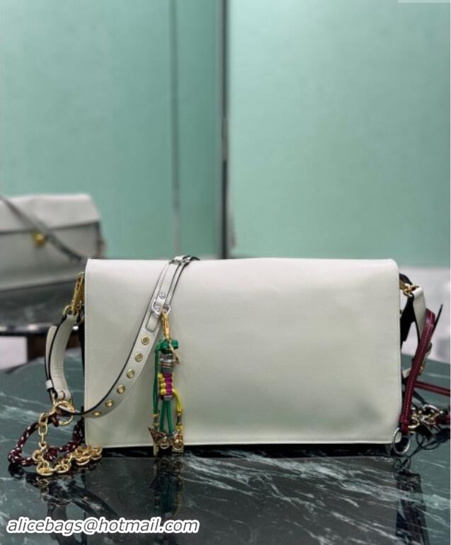 Best Price Prada Soft Sound large leather shoulder bag with charms 1BD378 White 2024