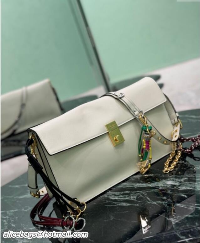 Best Price Prada Soft Sound large leather shoulder bag with charms 1BD378 White 2024