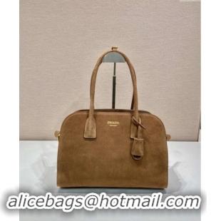 Grade Quality Prada Medium suede tote bag 1BG538 Caramel Brown 2024