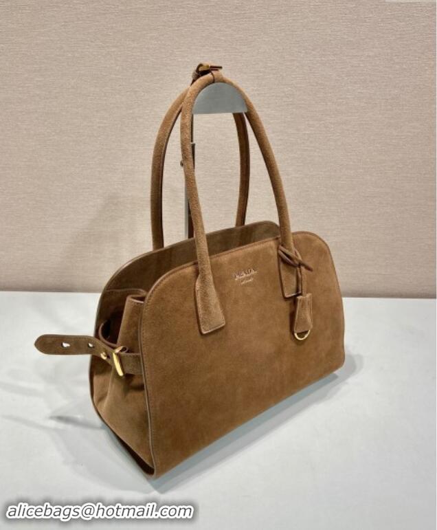 Grade Quality Prada Medium suede tote bag 1BG538 Caramel Brown 2024