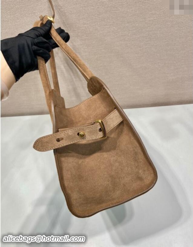 Grade Quality Prada Medium suede tote bag 1BG538 Caramel Brown 2024