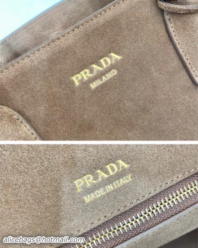 Grade Quality Prada Medium suede tote bag 1BG538 Caramel Brown 2024