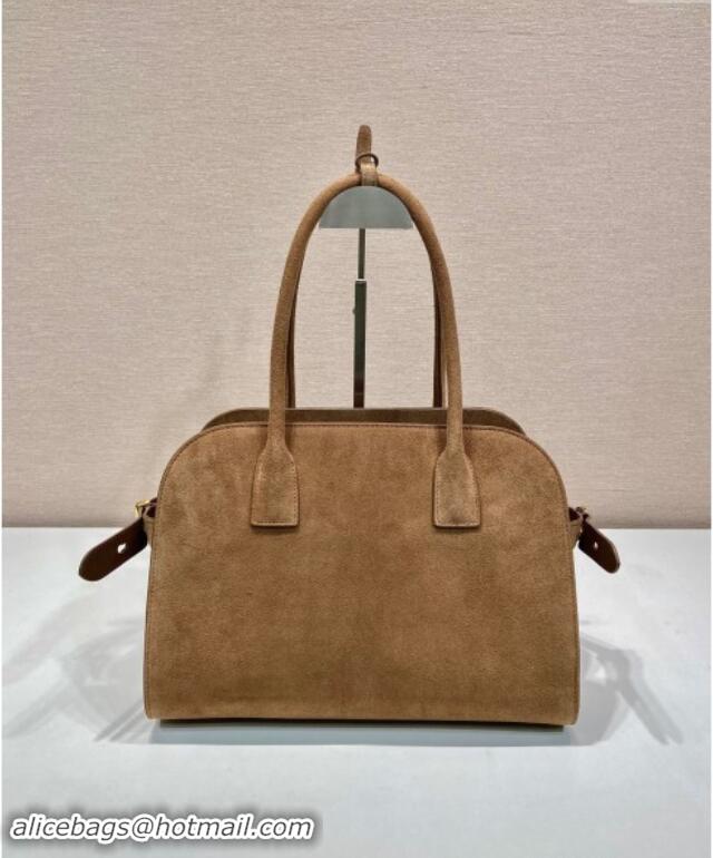 Grade Quality Prada Medium suede tote bag 1BG538 Caramel Brown 2024