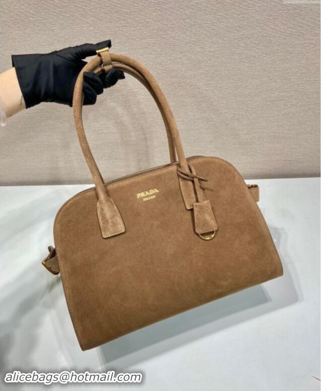 Grade Quality Prada Medium suede tote bag 1BG538 Caramel Brown 2024