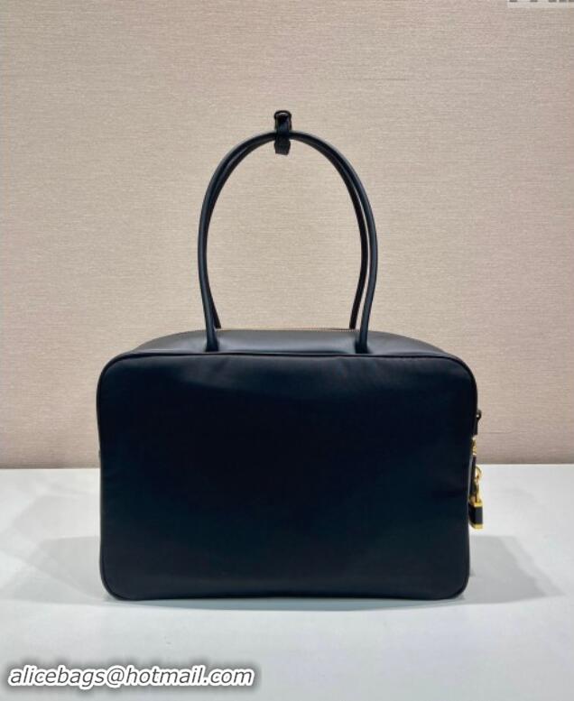 Shop Best Prada Large Re-Nylon and leather top-handle bag with padlock 1BB131 black 2024