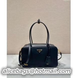 Good Product Prada Re-Nylon and leather medium top-handle bag with padlock 1BB132 Black 2024