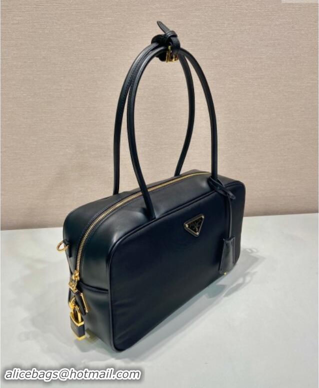 Good Product Prada Re-Nylon and leather medium top-handle bag with padlock 1BB132 Black 2024