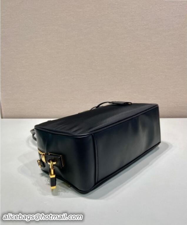 Good Product Prada Re-Nylon and leather medium top-handle bag with padlock 1BB132 Black 2024