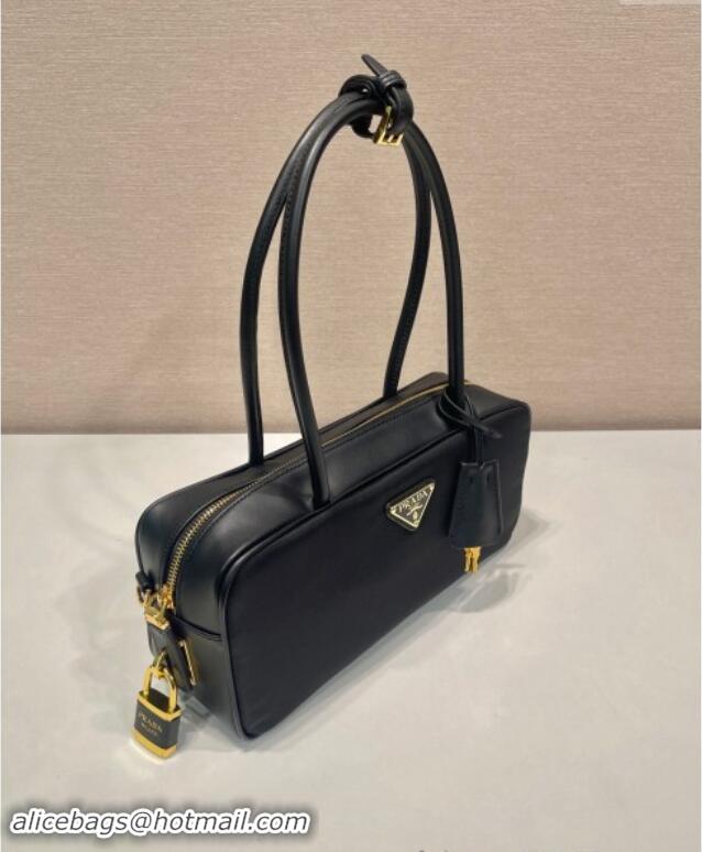 Pretty Style Prada Re-Nylon and leather small top-handle bag with padlock 1BB133 Black 2024