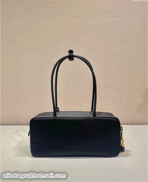 Pretty Style Prada Re-Nylon and leather small top-handle bag with padlock 1BB133 Black 2024