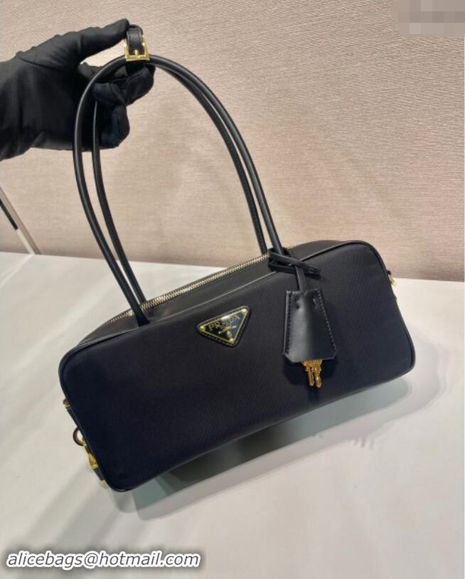 Pretty Style Prada Re-Nylon and leather small top-handle bag with padlock 1BB133 Black 2024