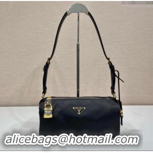 Classic Best Prada Medium Re-Nylon and leather shoulder bag with padlock 1BC233 black 2024