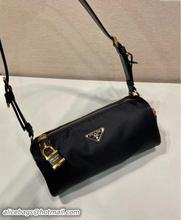 Classic Best Prada Medium Re-Nylon and leather shoulder bag with padlock 1BC233 black 2024