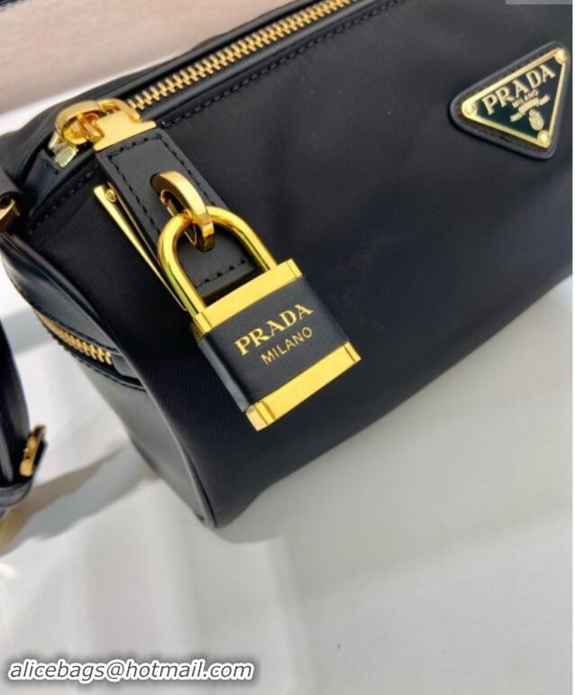 Classic Best Prada Medium Re-Nylon and leather shoulder bag with padlock 1BC233 black 2024