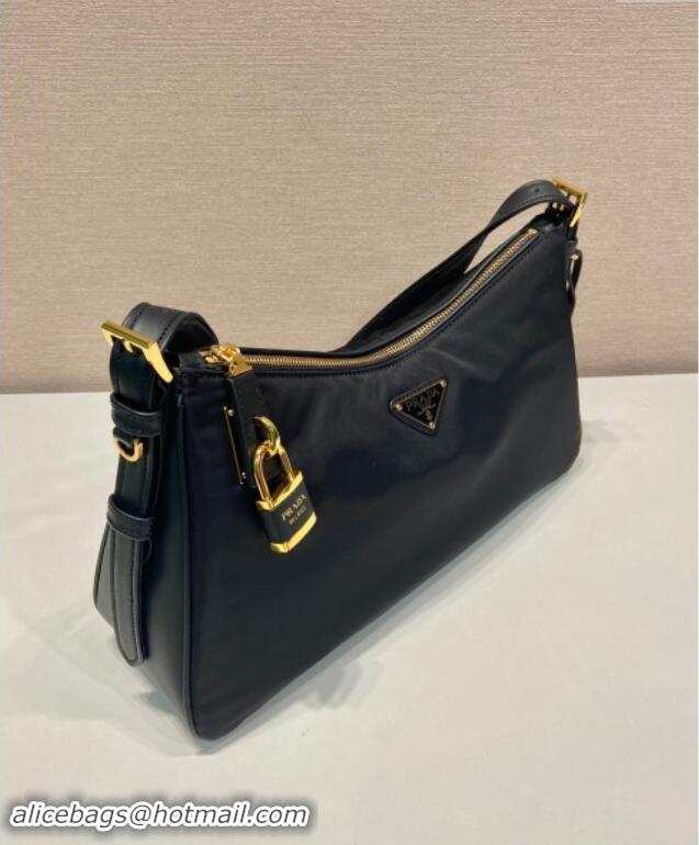 Shop Grade Prada Aimee large Re-Nylon and leather shoulder bag with padlock 1BC232 Black 2024