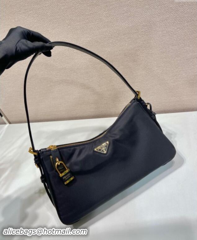 Shop Grade Prada Aimee large Re-Nylon and leather shoulder bag with padlock 1BC232 Black 2024