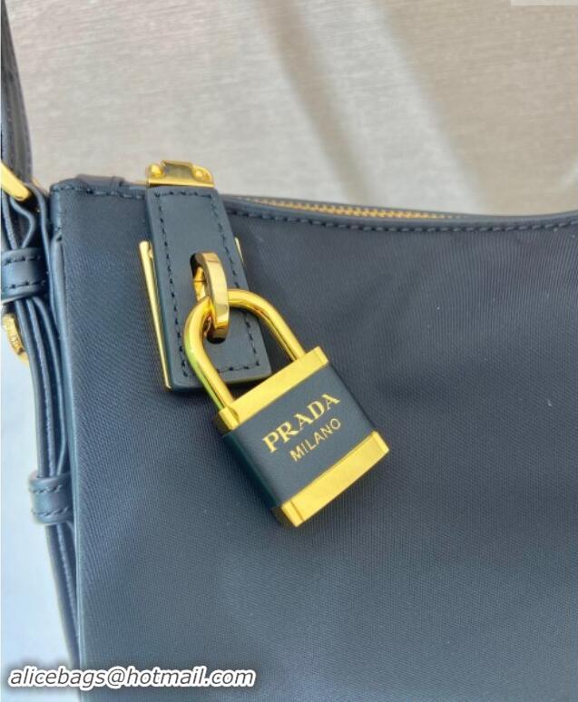 Shop Grade Prada Aimee large Re-Nylon and leather shoulder bag with padlock 1BC232 Black 2024