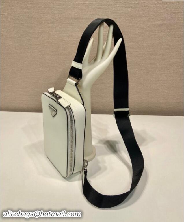 Famous Brand Prada Mens Brique Saffiano leather slingback bag 2VZ106 White 2024