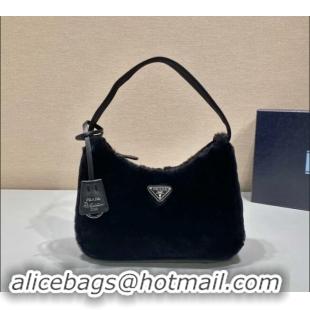 Top Design Prada Re-Edition 2000 Fur Hobo Mini bag 1NE515 Black 2024