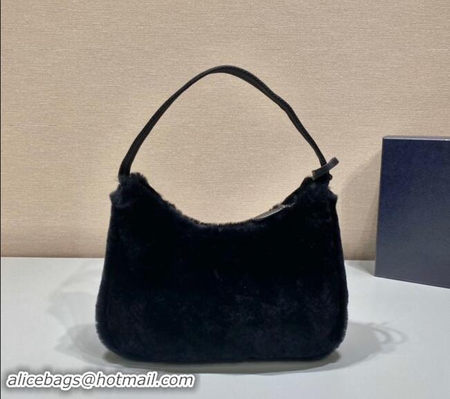 Top Design Prada Re-Edition 2000 Fur Hobo Mini bag 1NE515 Black 2024