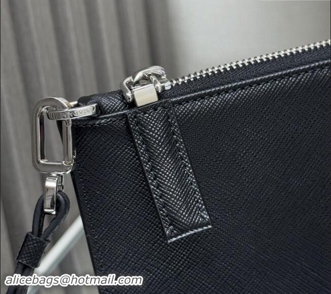 Top Quality Prada Mens Saffiano Leather Pouch 2NH005 Black 2024