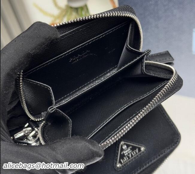 Buy Discount Prada Mens Re-Nylon and Saffiano leather coin purse wallet 2MR039 Black 2024