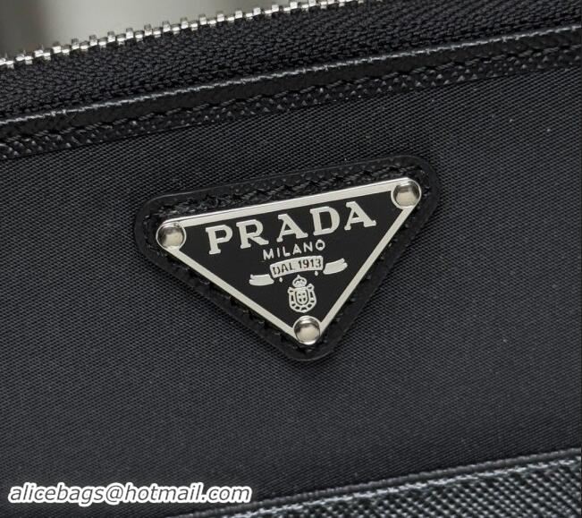 Buy Discount Prada Mens Re-Nylon and Saffiano leather coin purse wallet 2MR039 Black 2024