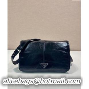 Original Cheap Prada Mens Oil Leather shoulder bag 2VD073 Black 2024