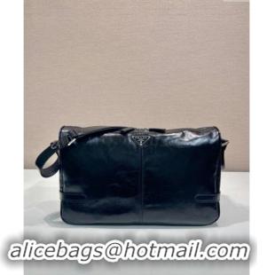 Best Price Prada Mens Oil Leather shoulder bag 2VH187 Black 2024