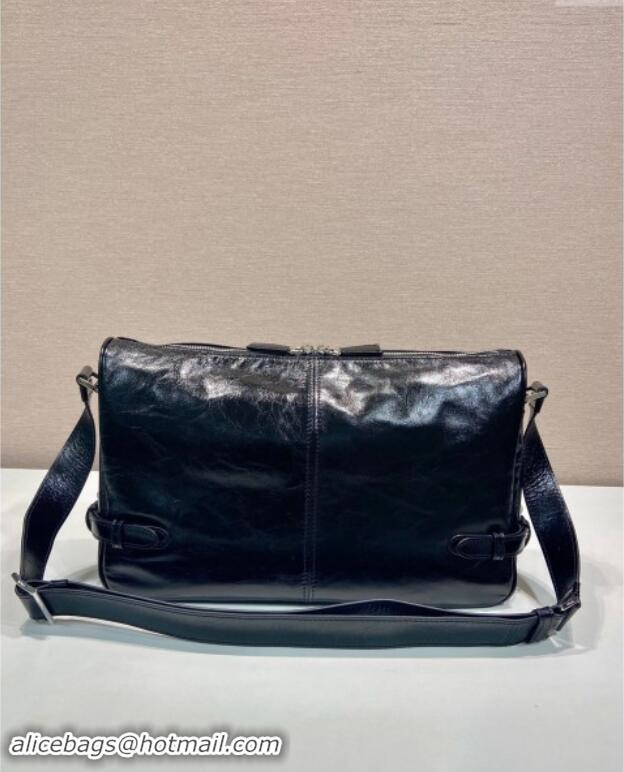 Best Price Prada Mens Oil Leather shoulder bag 2VH187 Black 2024